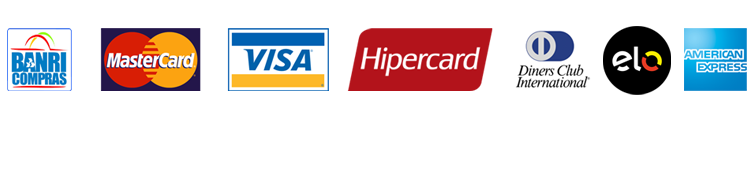 Aceitamos, Banricompras, Mastercard, Visa, Hipercard e Dinners Club